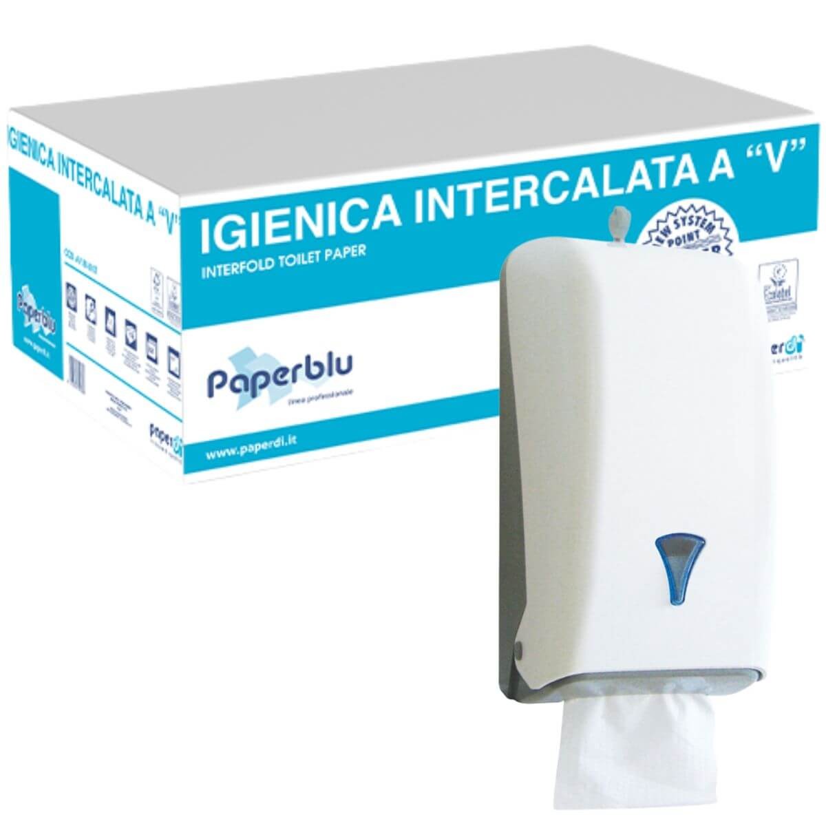 Kit Carta Igienica Intercalata a V e Dispenser Amalfitano